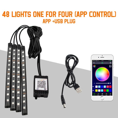 Neon 36 48 72 LED Car Interior Ambient Foot Light Wireless Remote Music APP Control Auto RGB Atmosphere Decorative Lamp Beauty World Shop