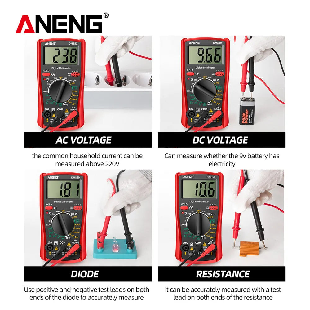 ANENG DM850 Digital Multimeter Automatic Professional 1999 Counts Auto AC/DC Votage Tester Ohm Current Ammeter Detector Tool Beauty World Shop