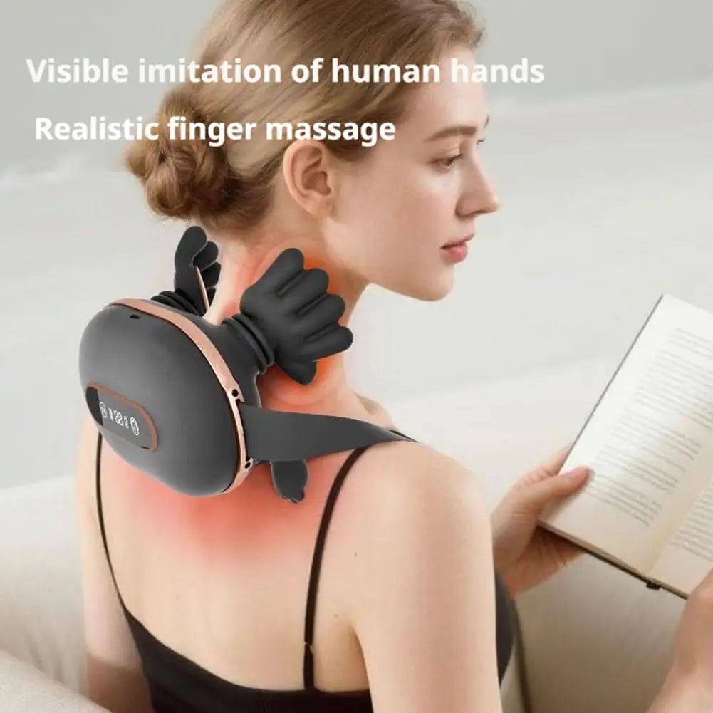4D Kneading Neck Massager with Real Hand Feel Heated Compression 3 Levels Intensity Cordless for Home and Office Use