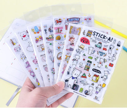 6Pcs/Lot Waterproof Cartoon Transparent Pvc Stickers DIY Hand Account Diary Decorative Stickers Kawaii Phone Cup Stickers Beauty World Shop
