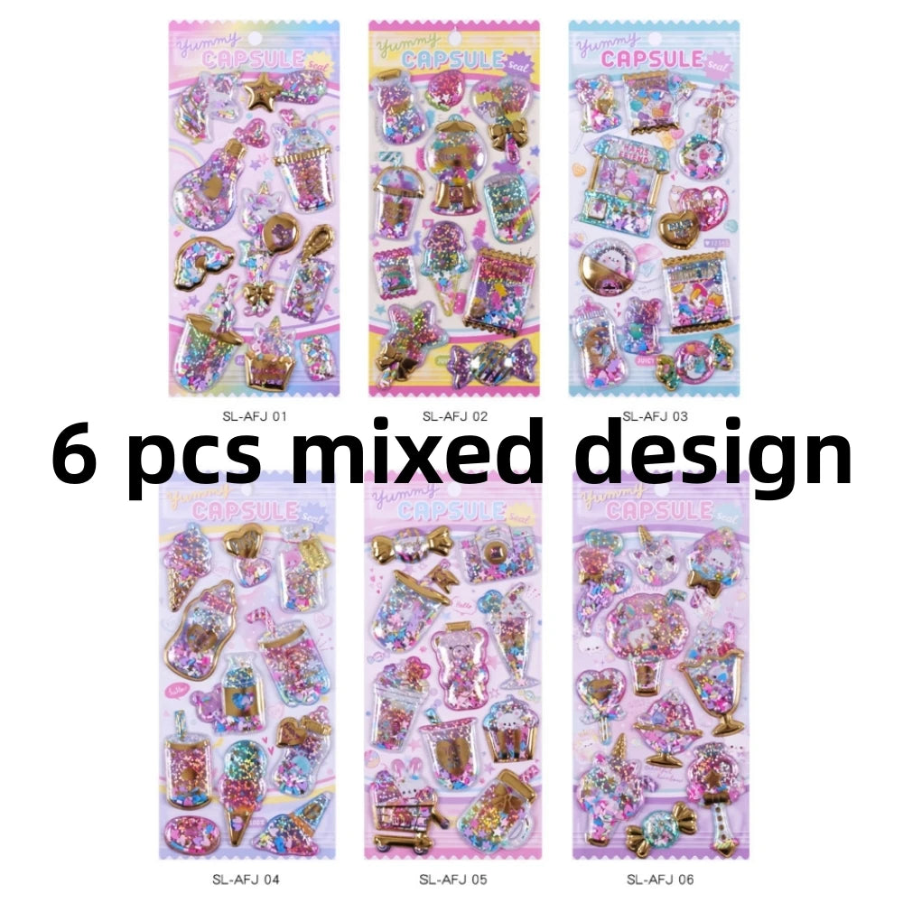 Kawaii Capsule Sparkling 3D Stickers Scrapbooking Diy Journal Stationery Sticker Cute Deco Art School Supplies Beauty World Shop