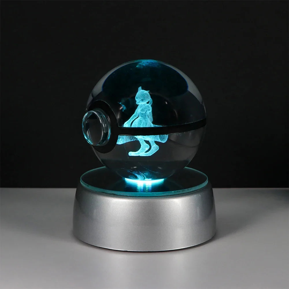 Pokemon Crystal Ball Pikachu Gengar Eevee Mewtwo Lacario Anime Game Pokeball Led Night Light Base Kids Birthday Gift Home Decor Beauty World Shop