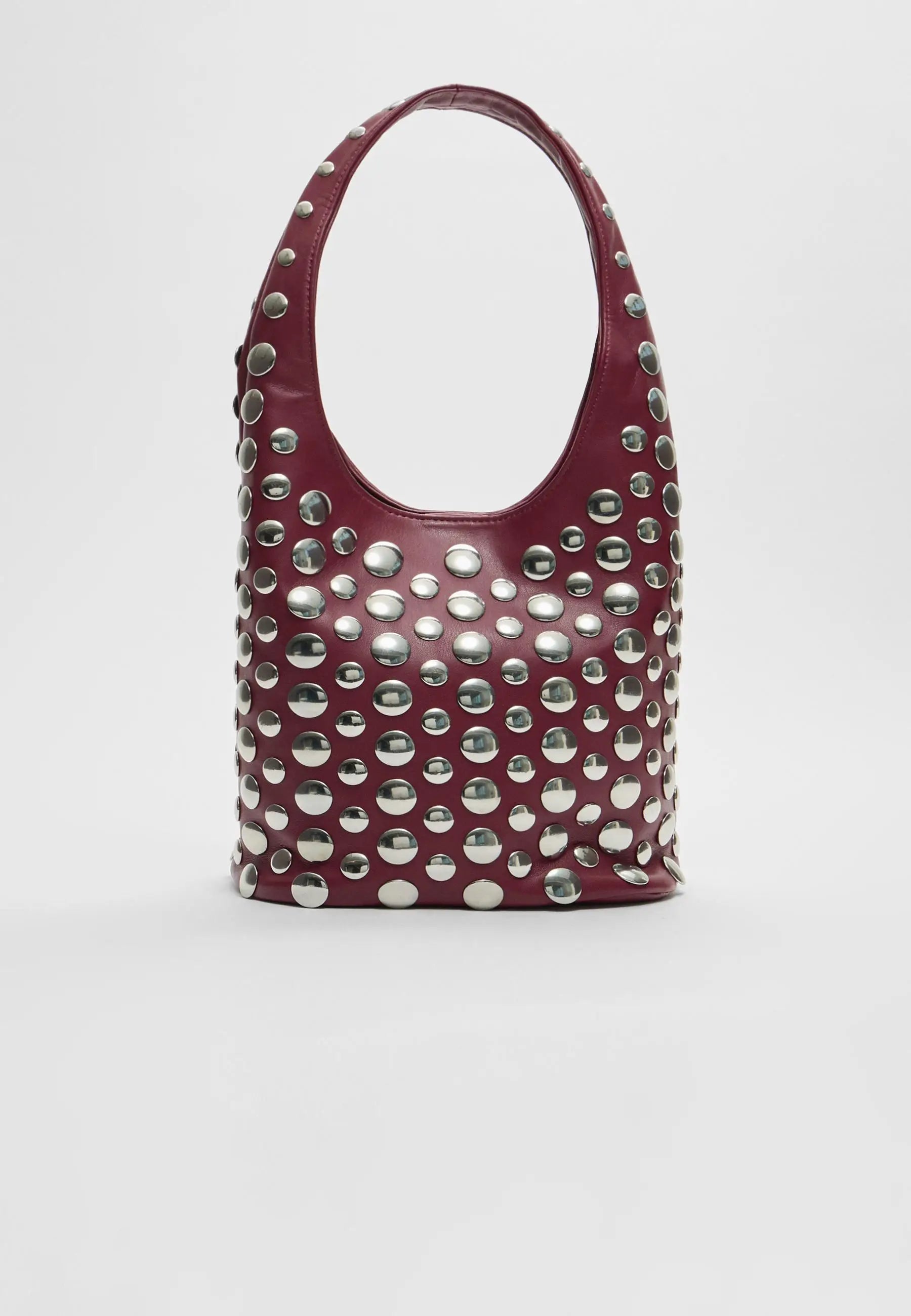 Punk Style Embellished Double-Faced round Rivet Inlaid Niche Luxury Bucket Bag Chic Lady Underarm Large Capacity Shoulder Bag