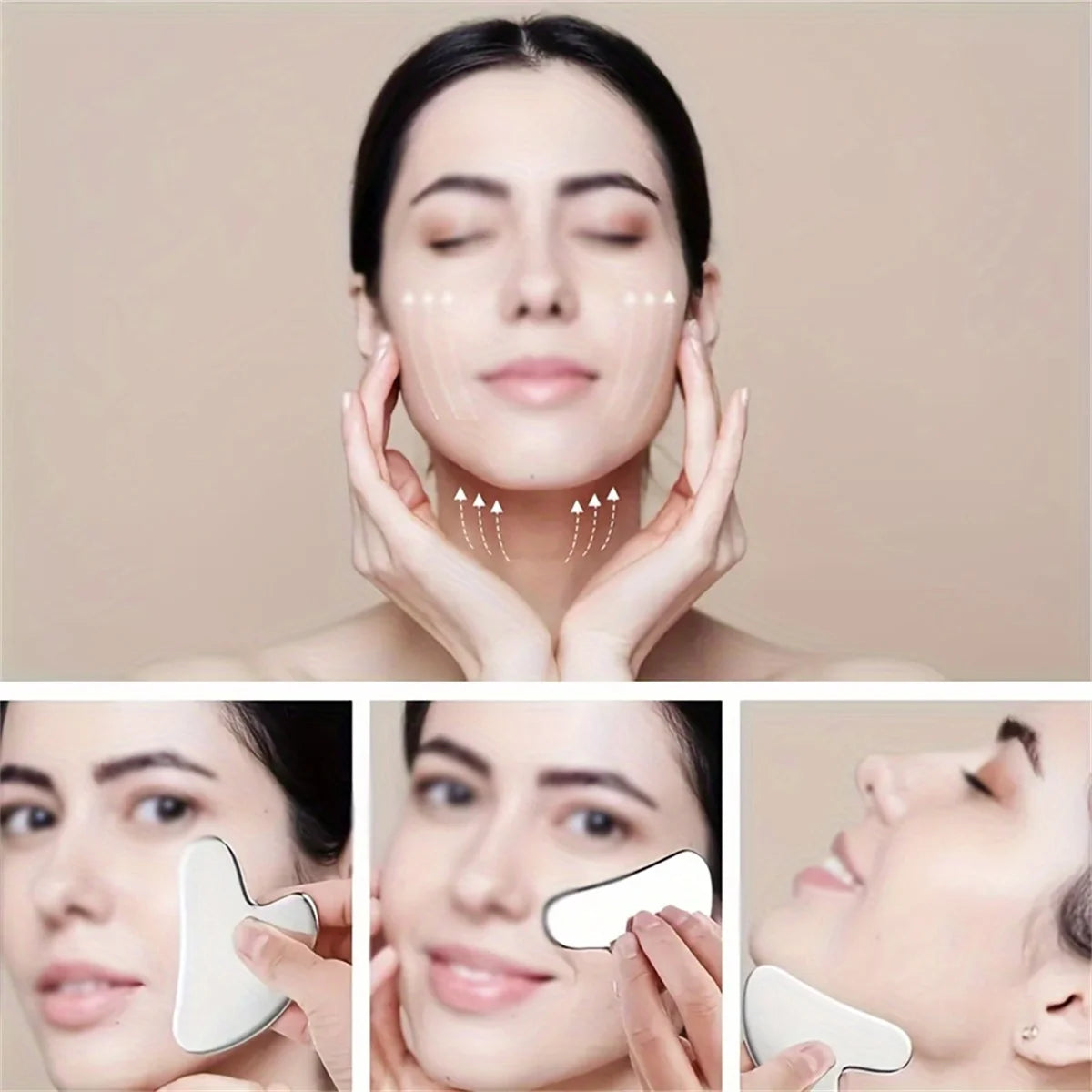1pc Gua Sha Board Beauty Skin Care Facial Tool Stainless Steel GuaSha Massage Tool Natural Universal Facial Silver Metal Beauty World Shop