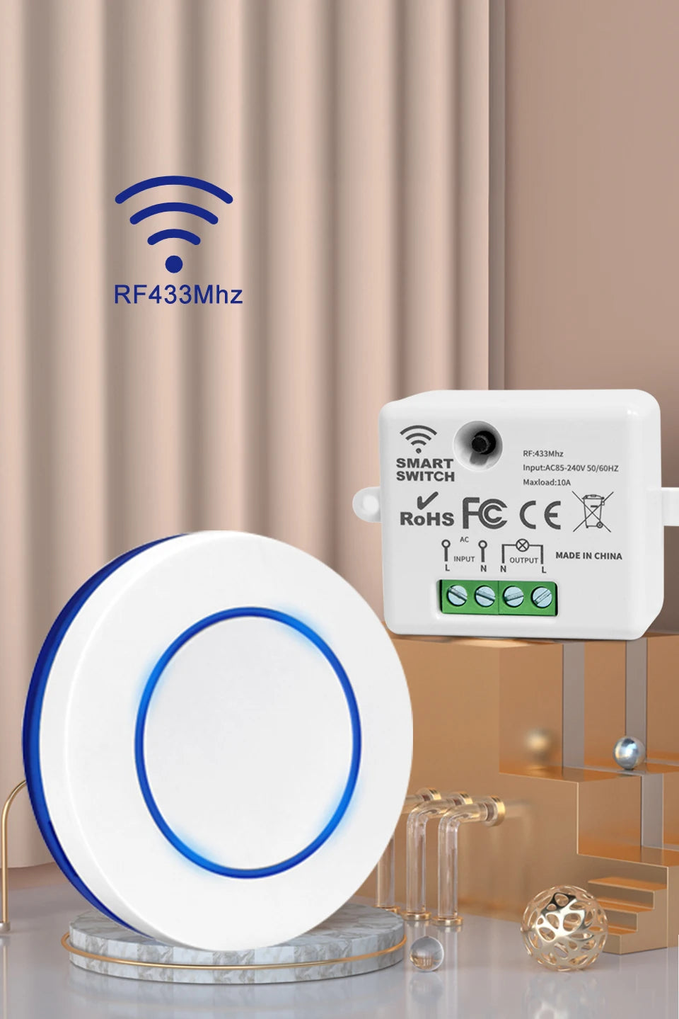 RF 433MHz Wireless Light Switch 220V 110V 10A Relay Controlle Mini Round Button Wall Panel Switch Remote Control For LED Lamp Beauty World Shop