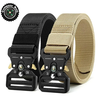 Compass Multi-Function Outdoor Tactical Belt for Men and Women Durable Quick-Dry Canvas Nylon Webbing Hiking Camping Sport Gear Beauty Fashion