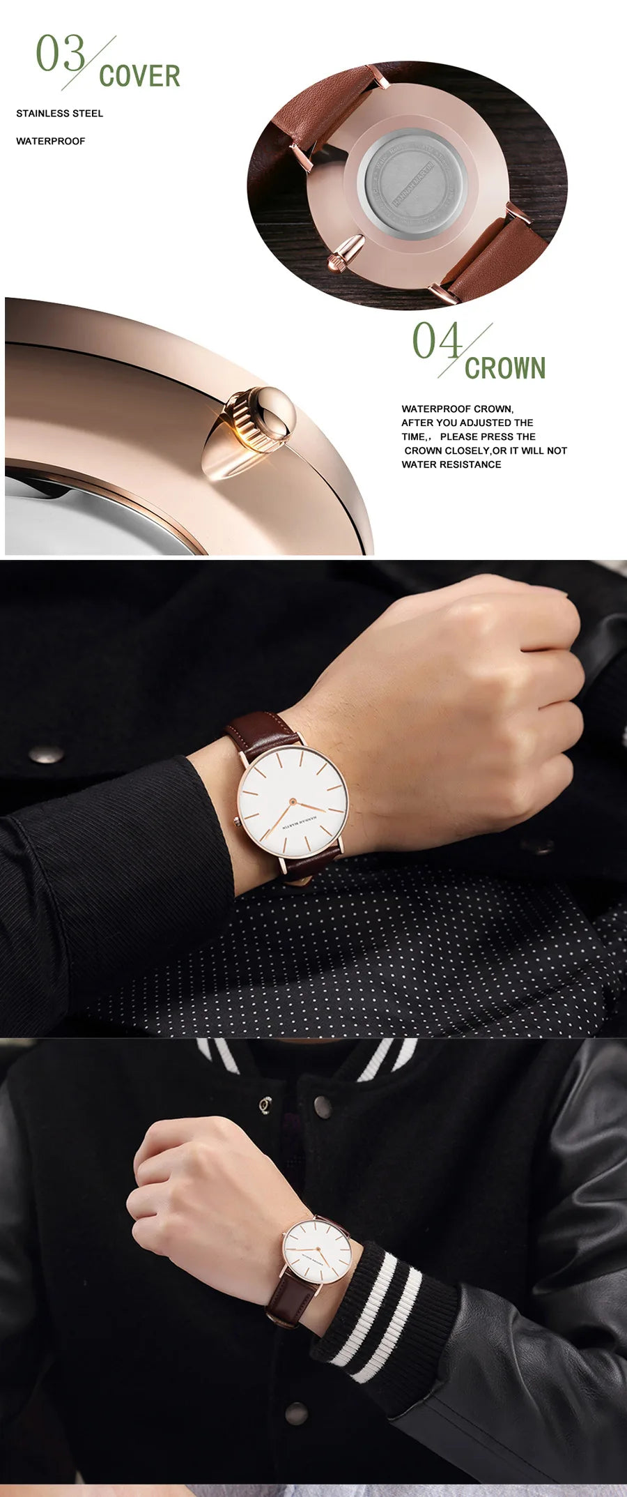 Hannah Martin Brand Fashion  Japan Quartz Wrist Watches Silver Brown Leather Men Watch Waterproof Dress Watch Men Casual Beauty World Shop