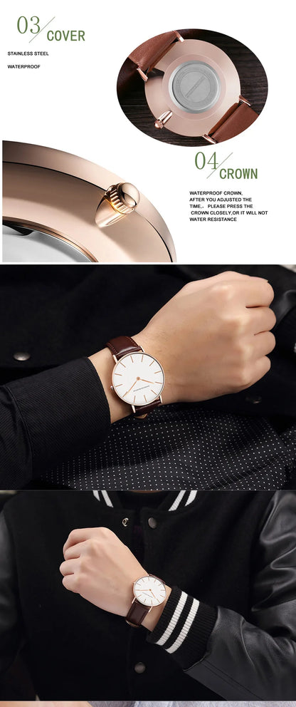 Hannah Martin Brand Fashion  Japan Quartz Wrist Watches Silver Brown Leather Men Watch Waterproof Dress Watch Men Casual Beauty World Shop