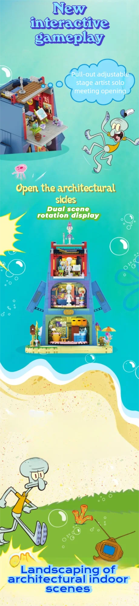 Spongebob Cartoon Krusty Krab Restaurant Building Blocks Creative Canteen Scenes Model Bricks Desktop Ornaments Toy For Kid Gift Beauty World Shop