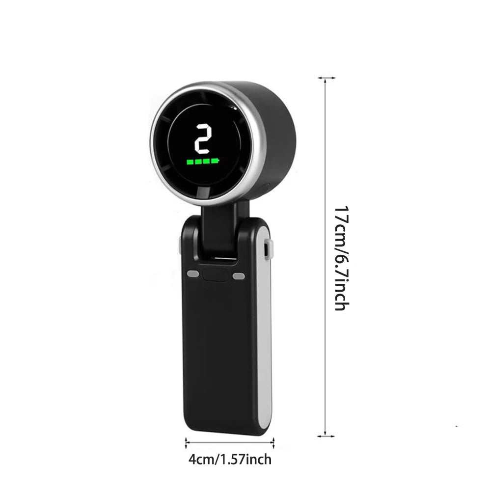 3-in-1 Portable Handheld Turbo Fan, 5-Speed High-Velocity Cooling, 3600mAh Battery, Digital Display, Foldable USB/Type-C Fan