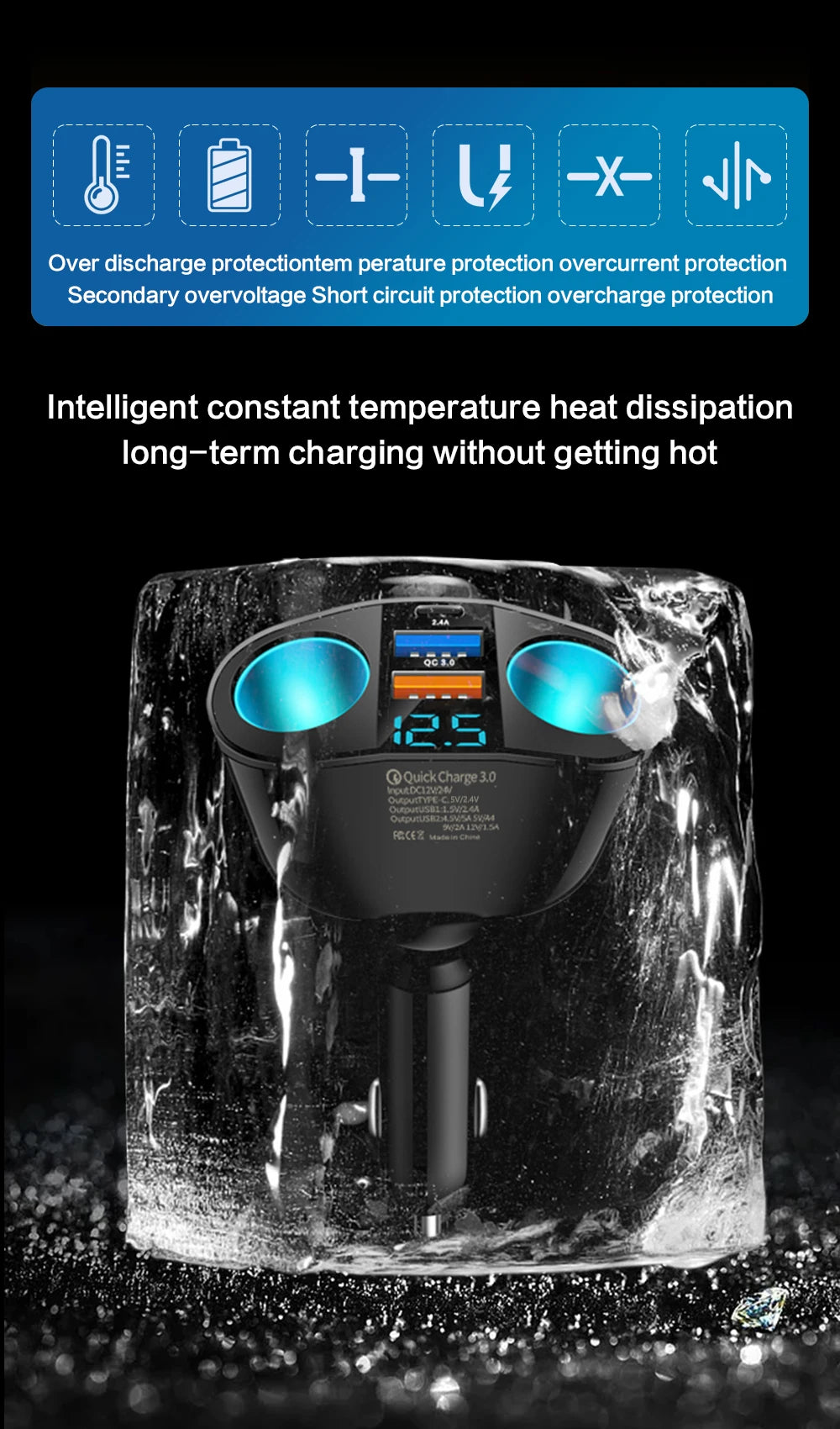 Multiple Devices Can Be Charged at the Same Time with Digital Display Car Charg Dual-port Car Charger Adapter Beauty World Shop