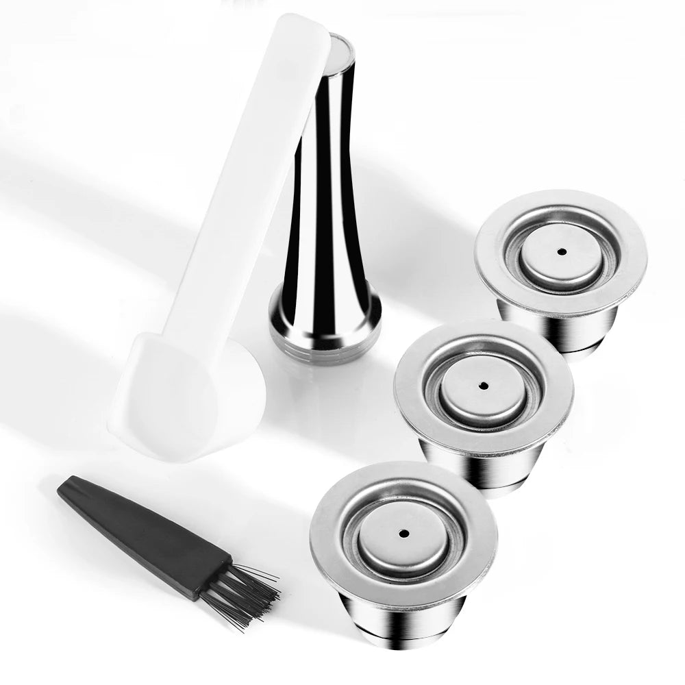 Reusable Coffee Capsule For Nespresso Espresso Crema Cups Stainless Steel Refillable Coffee Pods Filters With Tamper Dosing Ring Beauty World Shop