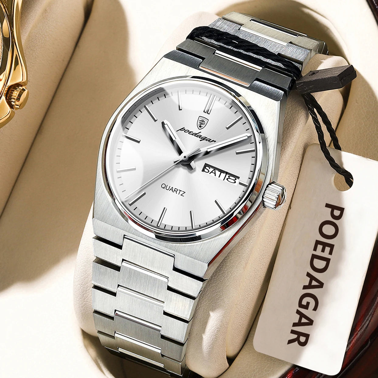 POEDAGAR Elegant Woman's Watch Date Week Waterproof Luminous Ladies Clock Quartz Stainless Steel Fashion Watches For Women Reloj Beauty World Shop