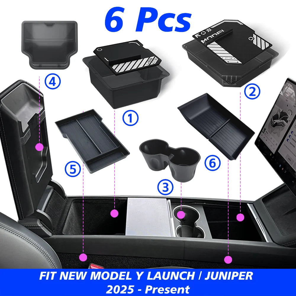 For Tesla Model Y Juniper 2025 Launch Center Console Eyeglasses Storage Box Armrest Box Upper&Lower Silicone Pad Beauty World Shop