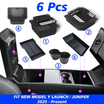 For Tesla Model Y Juniper 2025 Launch Center Console Eyeglasses Storage Box Armrest Box Upper&Lower Silicone Pad Beauty World Shop