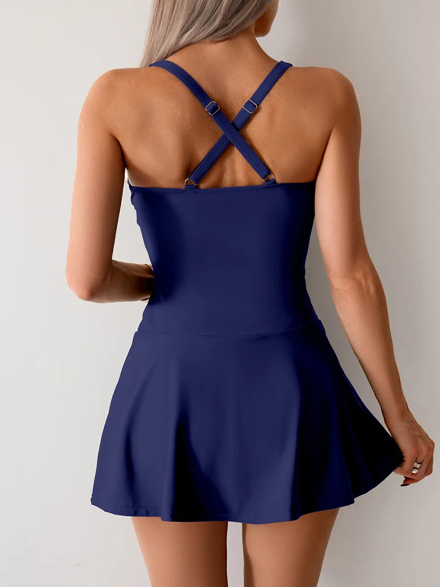 VigoBreviya 2025 Sexy Strapped Swimwear Women Push UP Dress One Piece Swimsuit Solid Cross Backless Monokini Beach Bathing Suit Beauty World Shop
