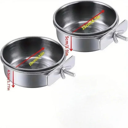 Small Pet Stainless Steel Bowl Parrot Food Bowl Water Bowl Food Cup Water Cup Food Trough Bird Food Cup Fixed Hanging Bowl Beauty World Shop