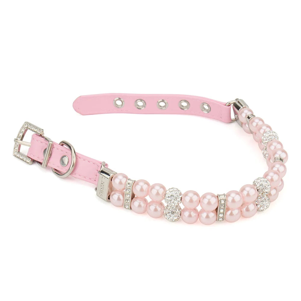 Pearl Pet Collar Artificial Pearls Rhinestone Dog Collar For Cat Necklace Wedding Party Pink Blue Green Beauty World Shop