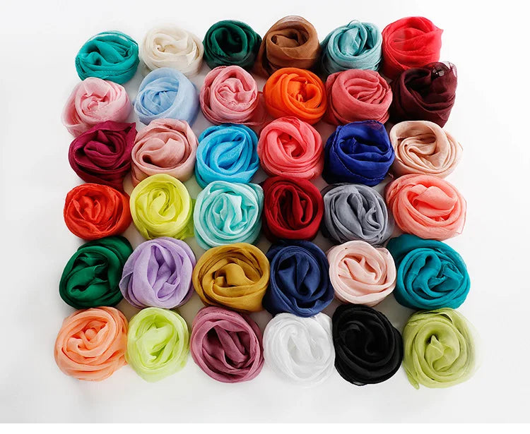 New 70X70cm Simulation Silk Scarves Women's Versatile Small Square Solid Chiffon Scarf Gauze Scarf Party Gift Beauty World Shop