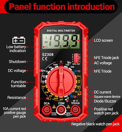 ANENG SZ308 Digital Multimeter   AC/DC Current Meter Voltage Resistance Meter Electrician LCD Backlight Ohm Square Wave Test Beauty World Shop
