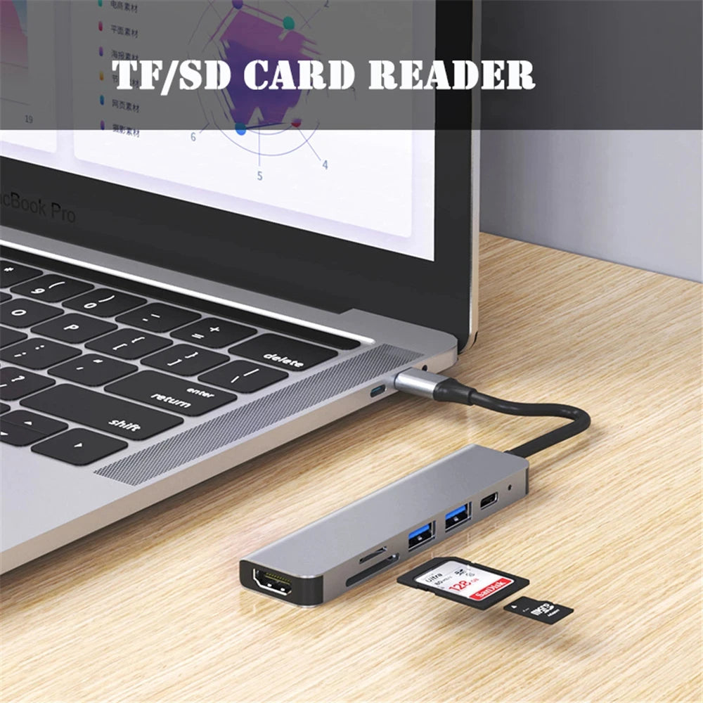 6 in 1 USB HUB C type-c HUB USB C to USB 3.0 HDTV-Compatible Dock for MacBook Pro For Nintendo Switch USB-C Type C 3.0 Splitter Beauty World Shop