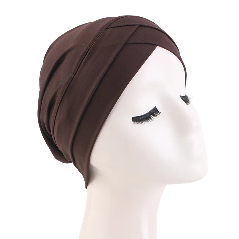 New Women cross muslim hijab inner hat Islamic UnderScarf Arab Wrap Chemo Bandana Muslim Scarf Hijab Bonnet Cap Indian Hat Beauty World Shop