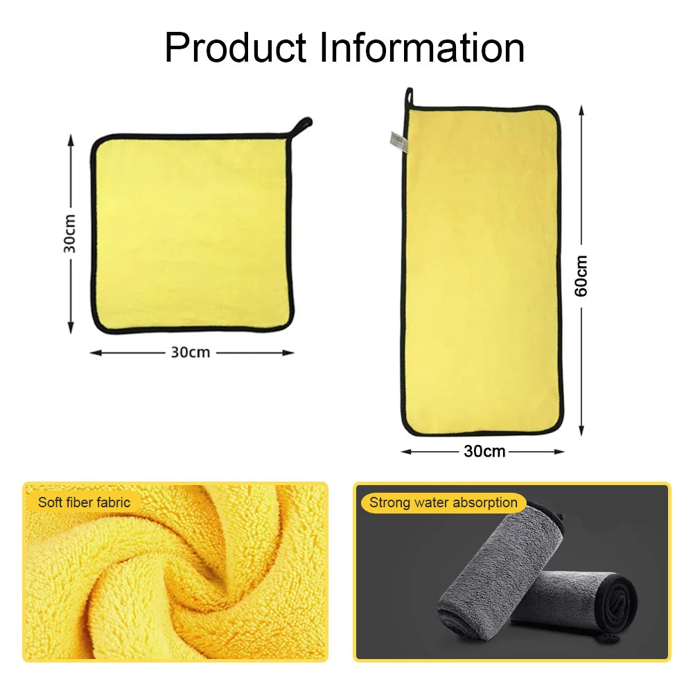 Car Wash Microfiber Towel 30x30/60CM Car Cleaning Drying Cloth Hemming Car Care Cloth Detailing Car Wash Towel Beauty Fashion