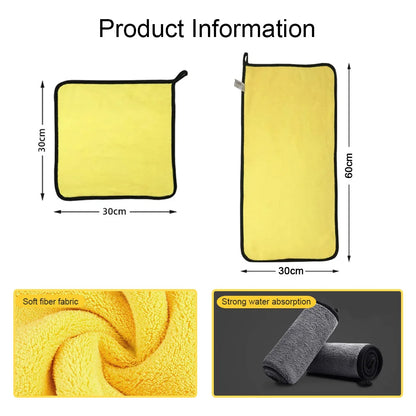 Car Wash Microfiber Towel 30x30/60CM Car Cleaning Drying Cloth Hemming Car Care Cloth Detailing Car Wash Towel Beauty Fashion