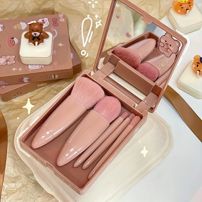 5Pcs Portable Makeup Brush Set With Mirror -  Foldable Travel Kit ，Mini Makeup Brush Set Travel Makeup Brush Set Beauty World Shop