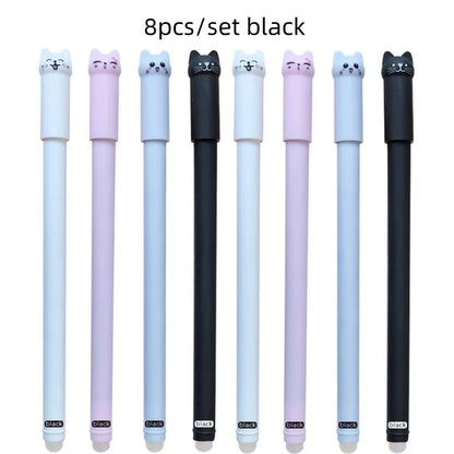 4/8/12pcs Creative Cat Erasable Gel Pens Set 0.5mm Washable Handle Magical Blue/Black Ink Erasable Refills Rod Writing Stationer Beauty World Shop