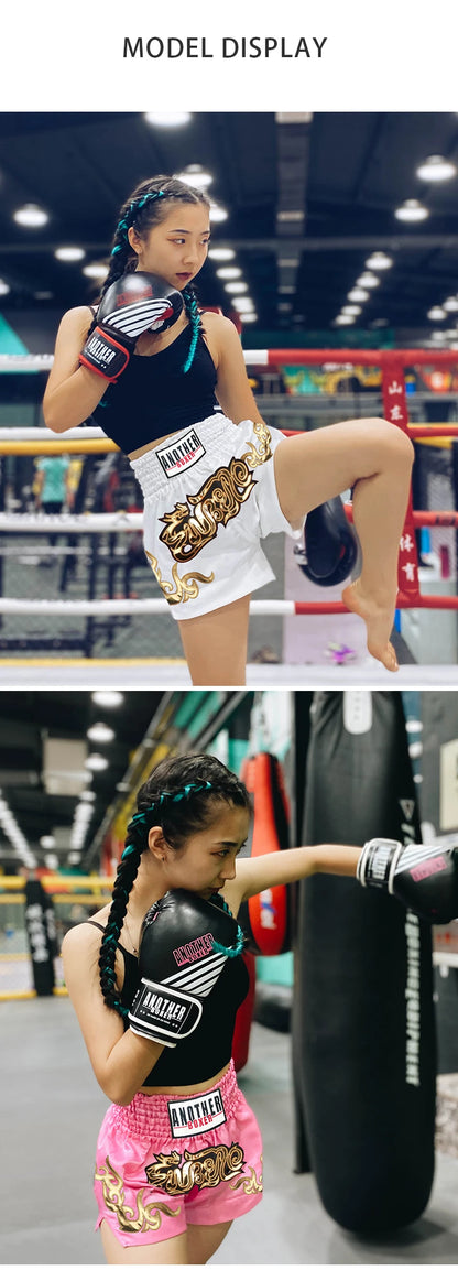 ANOTHERBOXER Muay Thai Shorts, Embroidered MMA Fighting Clothing for Men, Women, Kids, Cheap Boxing Training Short Pants