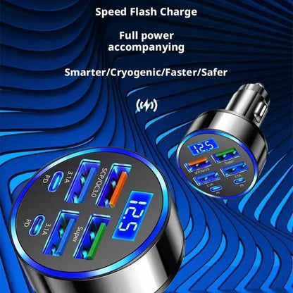 300W PD Car Charger QC3.1 Fast Charge 4USB+2PD ports Car Cigarette Lighter Plug Car Charger Flash Charge with Digital Display Beauty Trend Shop