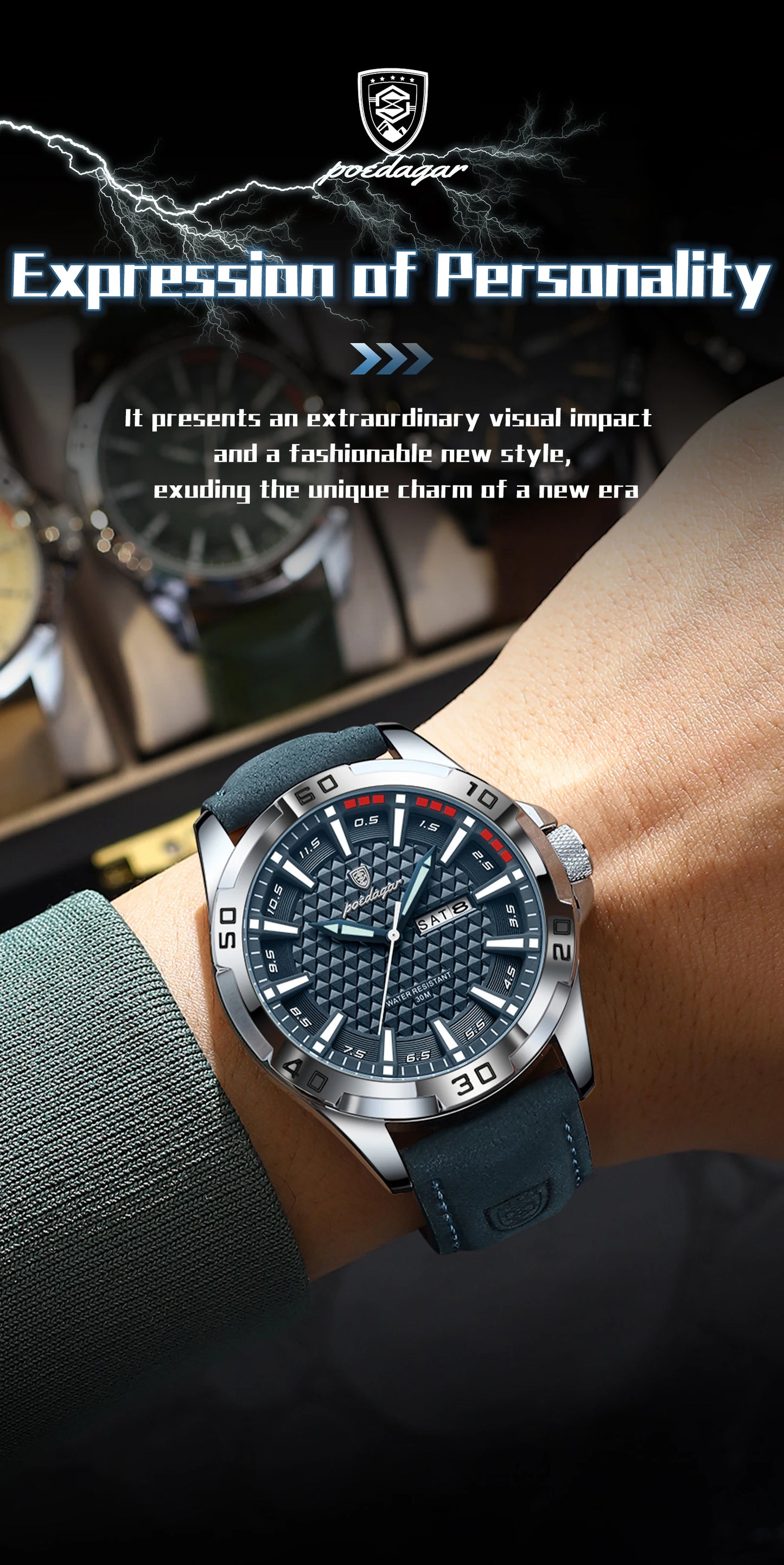 POEDAGAR Original Men Watch Luxury Waterproof Luminous Date Week Watch For Man Quartz Leather Fashion Men's Watches Reloj Hombre Beauty World Shop