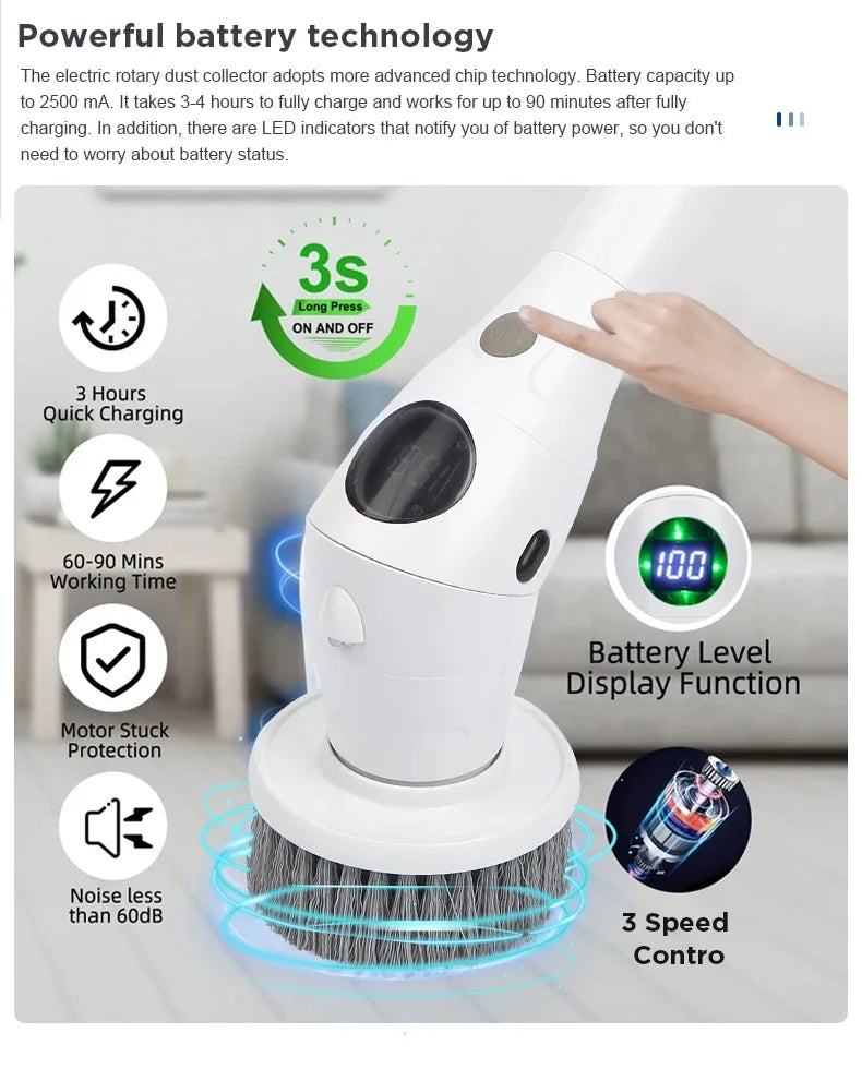 8-in-1 Multifunctional Electric Cleaning Brush Bathroom Kitchen Brush Cleaning With LED NightLight Rotatable Household Brush