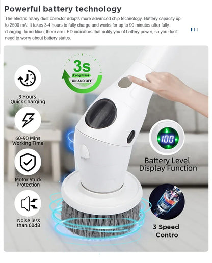 8-in-1 Multifunctional Electric Cleaning Brush Bathroom Kitchen Brush Cleaning With LED NightLight Rotatable Household Brush