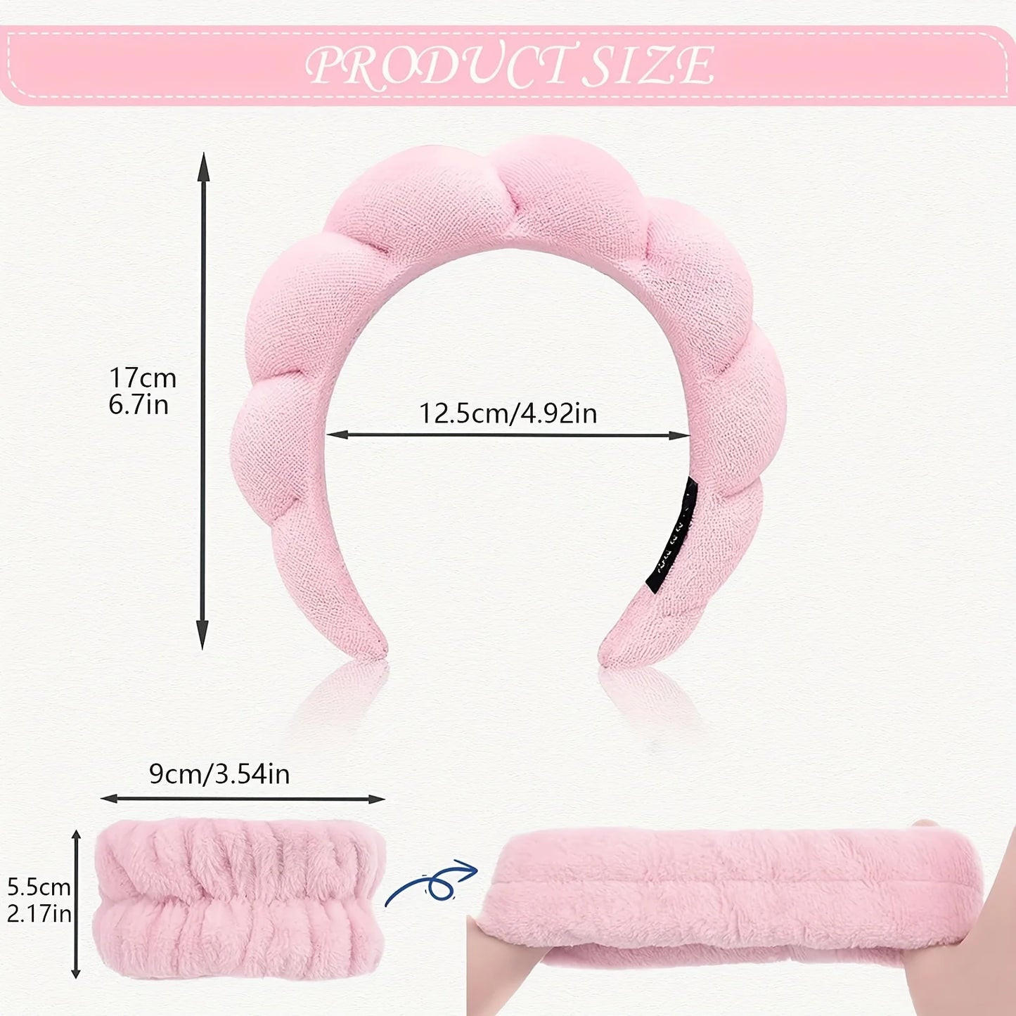 Spa Headband and Wristband Set Skin Care Headband for Wash Face Face Hair Clips for Thick Hair Cute Fluffy Sponge Bubble Makeup Beauty World Shop