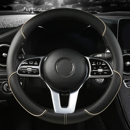 All Seasons Leather Diamond Steering Wheel Cover Universal Fit for 14 .5-15 Inch Durable Leather Cover Anti-Slip Veins Design Beauty World Shop