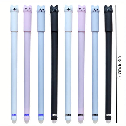 4/8/12pcs Creative Cat Erasable Gel Pens Set 0.5mm Washable Handle Magical Blue/Black Ink Erasable Refills Rod Writing Stationer Beauty World Shop