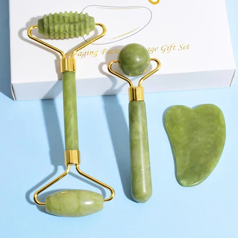 Natural Jade Roller Face Gua Sha Natural Stone Body Neck Massager Acupoint Eye Care Spa Massage Tools Massage Visage Lifting Beauty World Shop