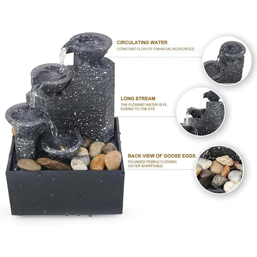 Mini Zen Tabletop Fountain - Relaxing LED Waterfall for Office Desk, Yoga Room & Feng Shui Decor Beauty World Shop