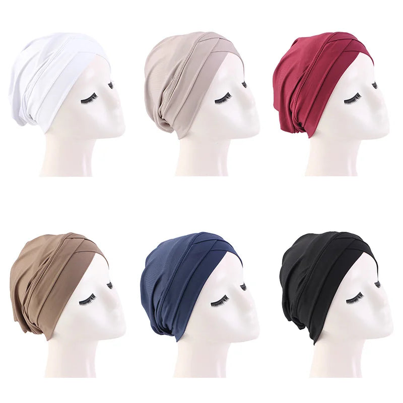 New Women cross muslim hijab inner hat Islamic UnderScarf Arab Wrap Chemo Bandana Muslim Scarf Hijab Bonnet Cap Indian Hat Beauty World Shop