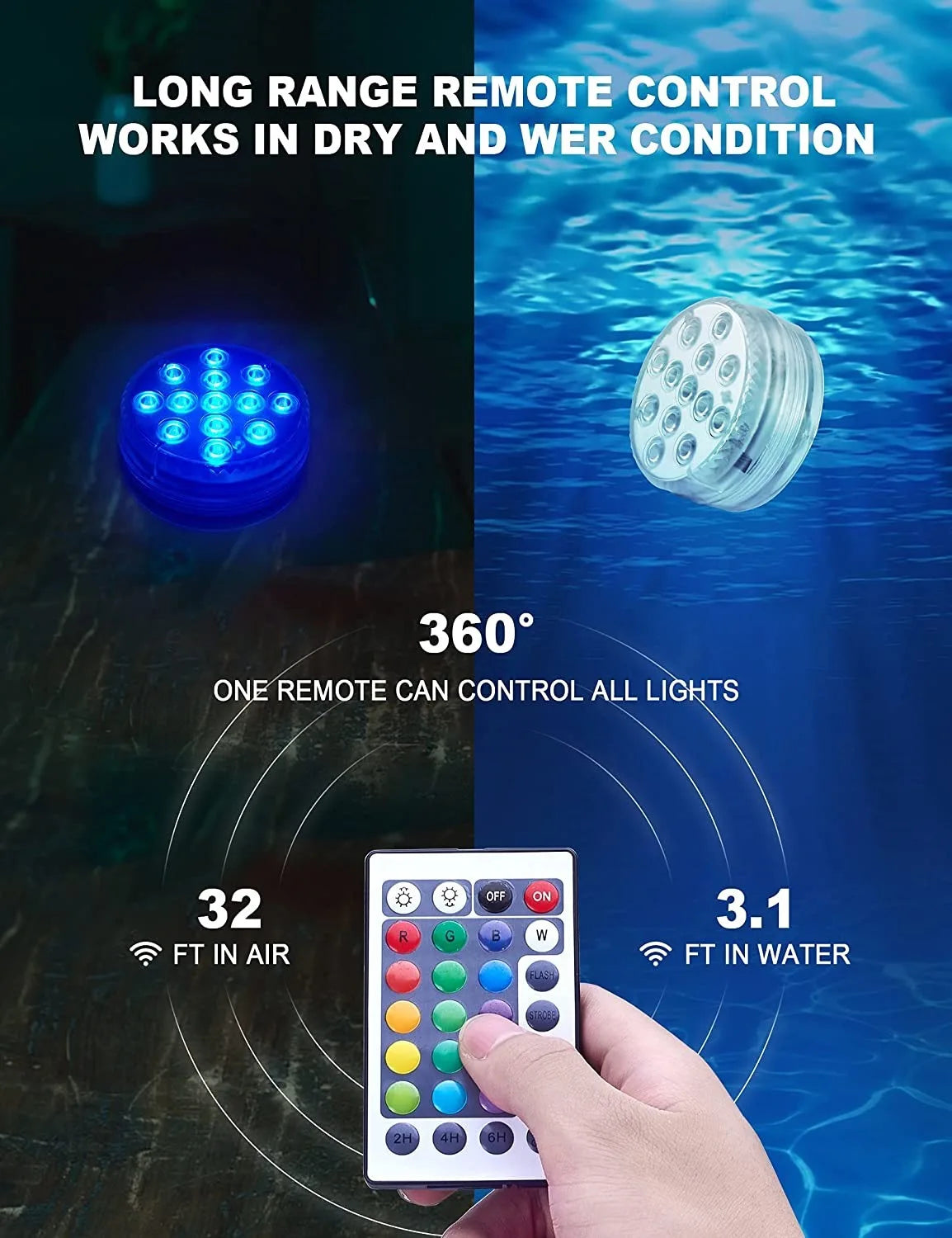 USB Pool Lights Rechargeable Submersible LED Lights with Remote RF IP68 Underwater Waterproof Pond Light for Inground Pool Decor Beauty World Shop