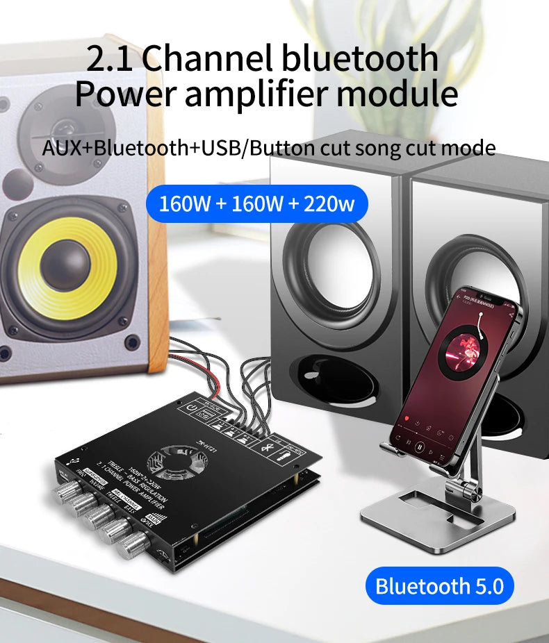 Bluetooth Digital Power Amplifier Board Module TDA7498E160W+160W+220W  High and Low Tone Subwoofer Amplifier AUX/USB ZK-HT21 Beauty World Shop