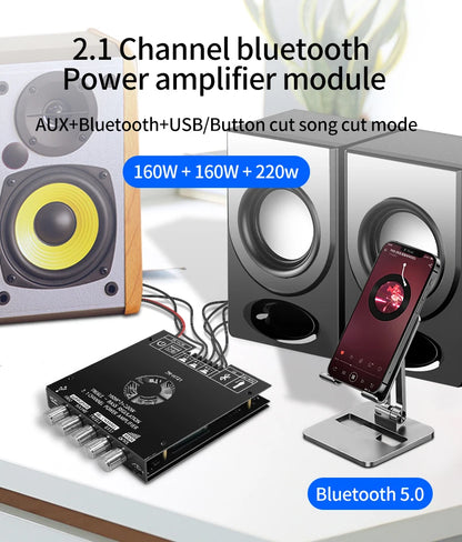 Bluetooth Digital Power Amplifier Board Module TDA7498E160W+160W+220W  High and Low Tone Subwoofer Amplifier AUX/USB ZK-HT21 Beauty World Shop