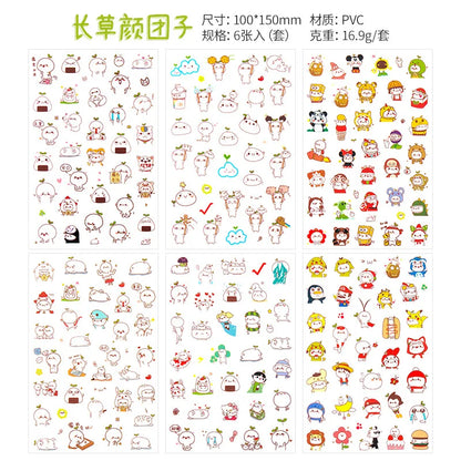 6Pieces/Set Transparent Pvc Waterproof Cartoon Sticker DIY Hand Account Decorative Stickers Kawaii Phone Cup Stickers Beauty World Shop