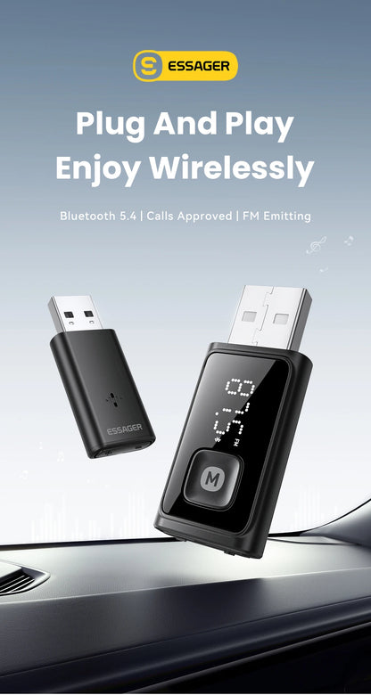 ESSAGER Bluetooth 5.4 Car Adapter Wireless FM Transmitter Audio Receiver&Handsfree Call Auto Stereo Mic Car Adapter Accessories Beauty World Shop