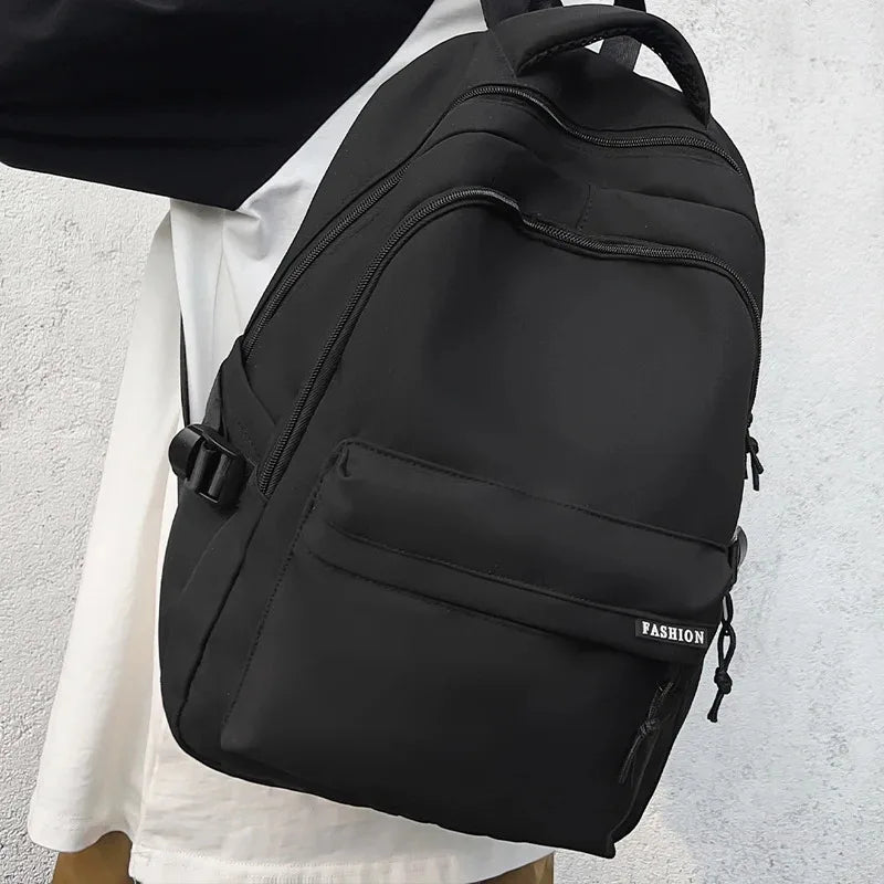 Large Capacity Solid Color Student Backpack Junior and High School Simple Black Travel Backpack Beauty World Shop