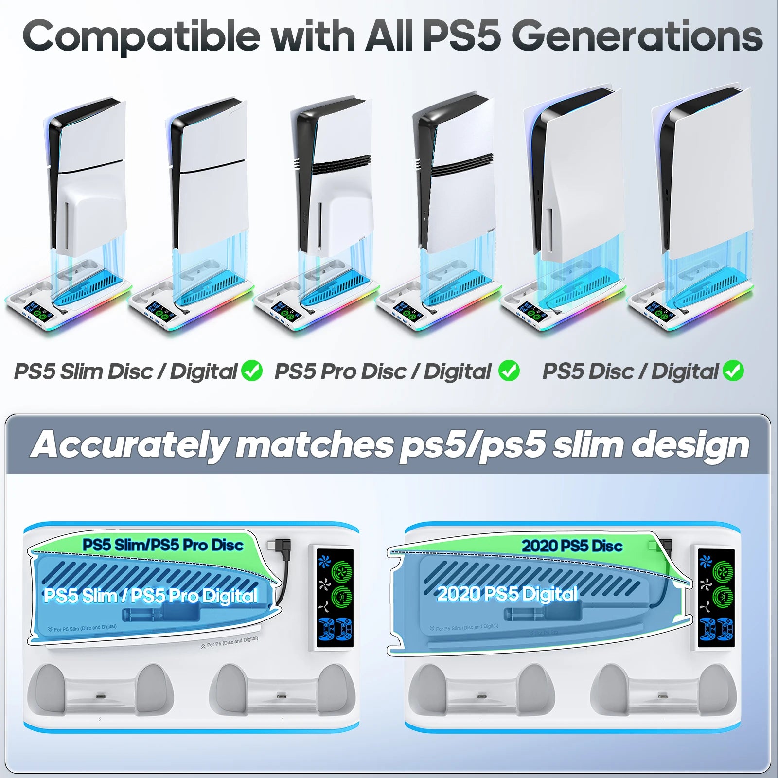 Game Stand For Sony PS5 Console Playstation Play Stations PS 5 Slim Pro Support Base Holder Cooler Fan RGB Gaming Accessories Beauty World Shop