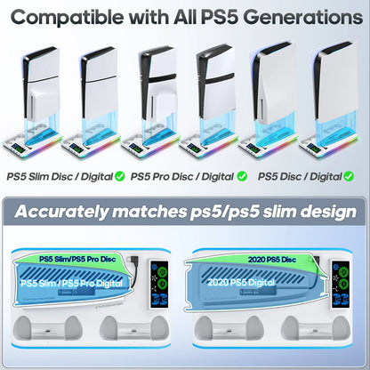 Game Stand For Sony PS5 Console Playstation Play Stations PS 5 Slim Pro Support Base Holder Cooler Fan RGB Gaming Accessories Beauty World Shop