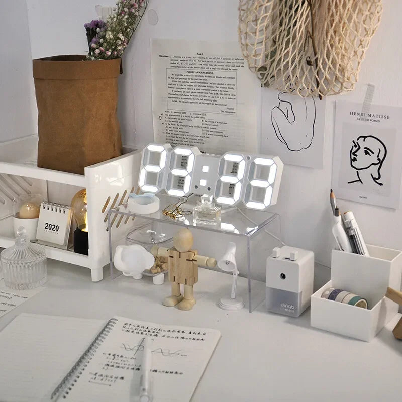 3D LED Digital Clock Wall Decoration Glow Night Mode Decoration for Home Adjustable Electronic Watch Clock Decor Clocks Garden Beauty World Shop